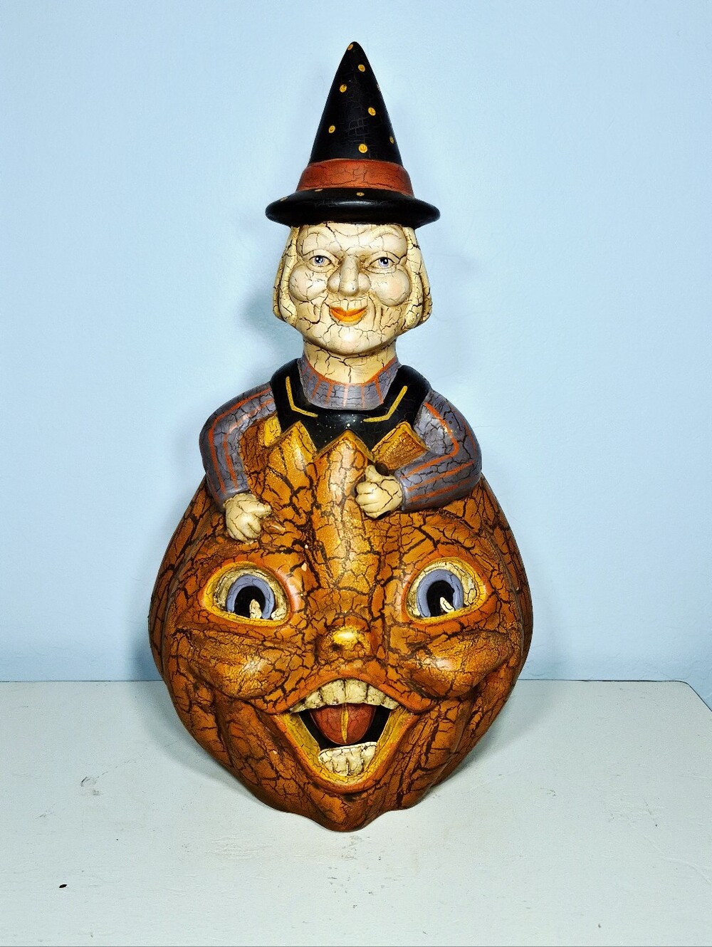 Vintage Midwest Cannon Falls Double-Sided Witch Pumpkin Figurine 15"